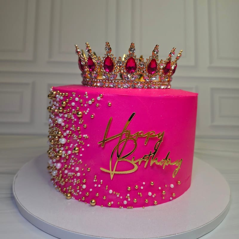 Hot pink birthday cake with crown